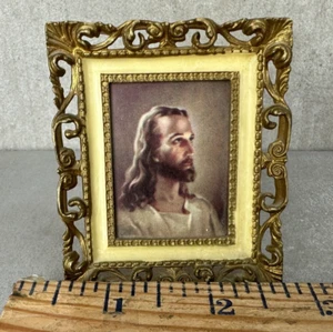 RAR Vintage Kopf Christi Miniatur kleines gerahmtes Bild gerahmt Puppenhaus 2,5"T - Bild 1 von 10