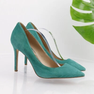 Sapato social feminino Sam Edelman Hazel Pump tamanho 8.5 camurça azul-petróleo salto alto pontiagudo - Imagem 1 de 4