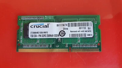 2GB Crucial 204-pin 256Mx64 SODIM  RAM MEMORY DDR3-PC3 LAPTOP hp LAPTOP - Image 1 of 2