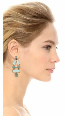Huge $128 Aqua Kate Spade NY Ocean Plated Beach Glass Gem Statement Earrings Sea - Image 1 of 4