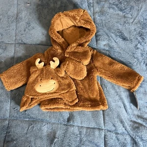 Carter's NWT Baby Boys' Brown Moose Faux Fur Jacket 3pc Set 6-9 Months - Picture 1 of 6