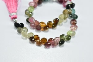 8 Inch Natural Multi Tourmaline Onion Gemstone Faceted Briolette Beads 5-5.5mm - Picture 1 of 6