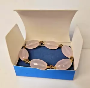 Avon Grassetto Bracciale Stretch Perline Rosa & Oro Grosso 6 Perline Grandi - Foto 1 di 3