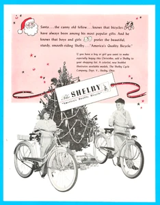 1946 Shelby Fahrrad DRUCK ANZEIGE Weihnachtsbaum Junge Mädchen Weihnachtsmann - Bild 1 von 3