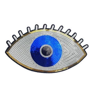 Sequin Evil Eye Patch Large Blue White IRON-ON SEW-ON Applique Clothing Decor - Picture 1 of 3