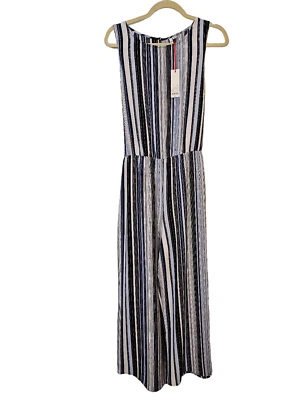 Mono Elle azul y blanco sin mangas pierna ancha hasta el tobillo.  Talla L. Nuevo con etiquetas. Foto 1 de 4