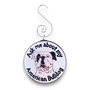 American Bulldog Mini Ornament Dog Holiday Decor Handmade - Brindle & White - Picture 1 of 5
