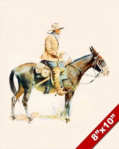 WESTERN SCOUT TRAPPER ON MULE FREDERIC REMINGTON PAINTING ART REAL CANVAS PRINT - Picture 1 of 5