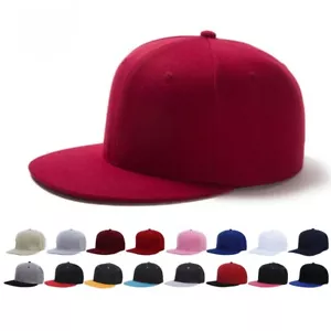 Men Snapback Hat Solid Flat Brim Style Baseball Cap Trucker Visor Hip Hop Unisex - Picture 1 of 20