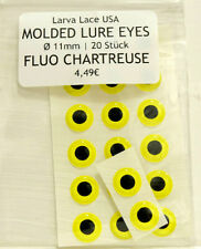 Augen Ø11mm 20 Stück 3D FLUO CHARTREUSE selbstklebend Larva Lace USA 
