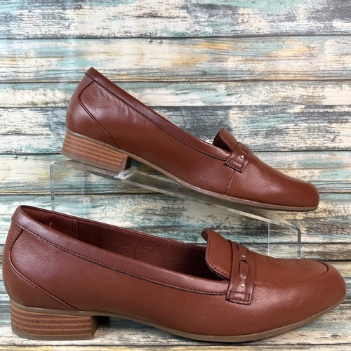 Mocassini Clarks Juliet Bay donna 9 5 m pelle marrone slip on scarpe eleganti comode