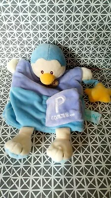 Doudou marionnette pingouin bleu mauve étoile jaune Baby Nat' - Photo 1/2