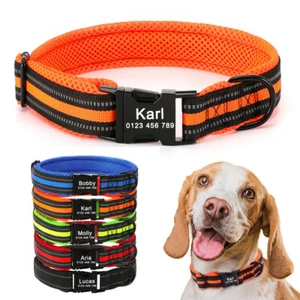 Reflektierendes personalisiertes Hundehalsband graviert Name ID-Schild klein mittel groß Welpe - Bild 1 von 17
