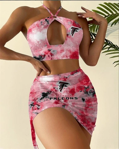 Atlanta Falcons Women's Swimsuit Plunge Neckline Cutout Criss Cross Bathing Suit Cover