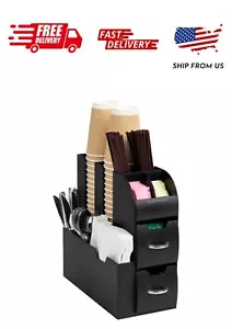 Coffee Cup and Lid Dispenser Holder Condiment Caddy Rack Beverage Organizer NEW - Picture 1 of 7