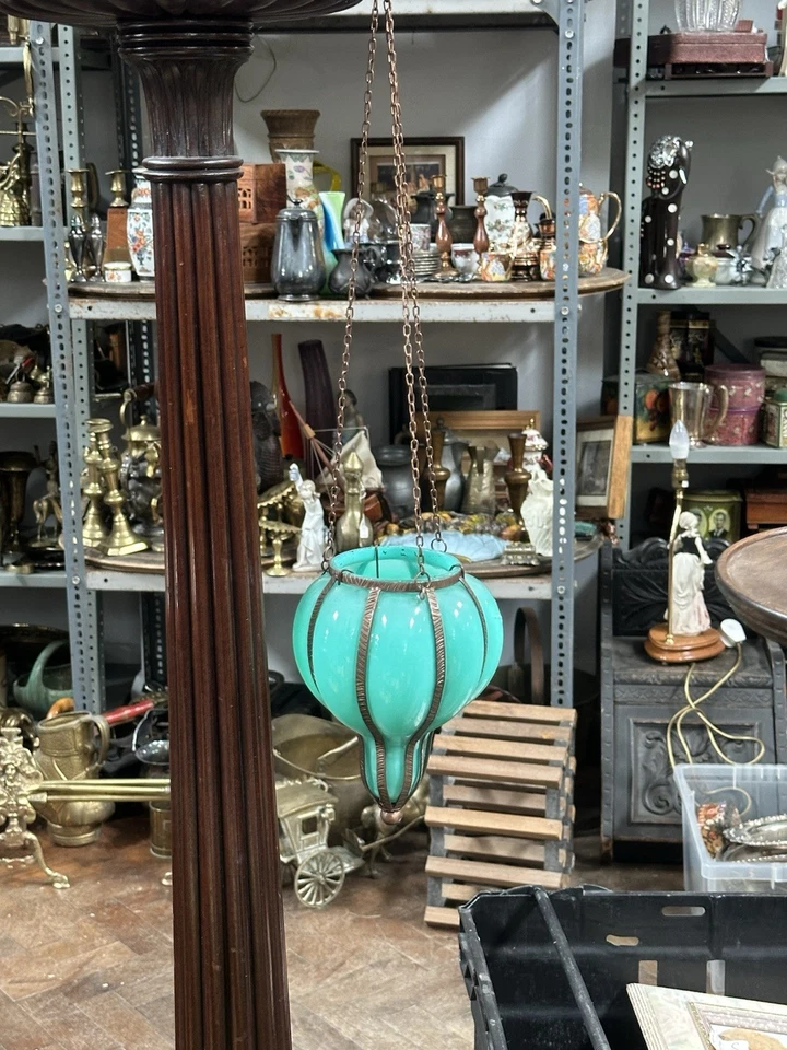 Lámpara colgante vintage Art Nouveau turquesa luz de té 21x16 cm Foto 1 de 4