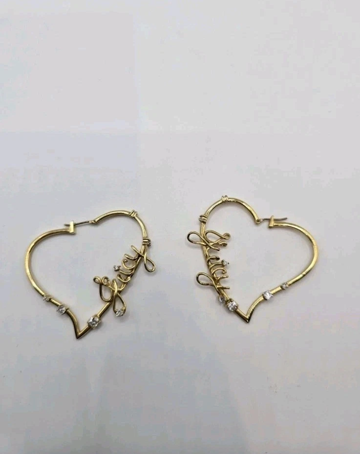Juicy Couture Signature Heart Hoop Pierced Earrings Gold Plated Rhinestones - Image 1 of 4