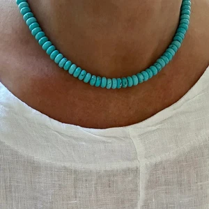 Dornröschen Türkis Halskette | Massiv 14K Gold | 8mm Rondell Perlen - Bild 1 von 7