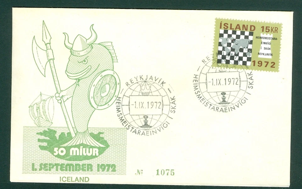 Iceland. 1972 Cover. Cachet Viking. Chess. Spassky-Fischer. World Champ. Sc#442 - Image 1 of 1