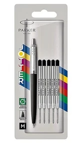 Parker Jotter Medium Ballpoint plus 5 Refills 2152193 Black With Chrome Top NEW - Picture 1 of 9