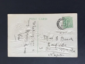 GB 1909 KINGSTON ON THAMES SINGLE RING POSTMARK ON XMAS POSTCARD TO NORBITON - Picture 1 of 2