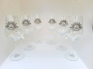 SET OF SIX THE AUSTRALIAN ARMY RISING SUN ETCHED GOLD LOGO CRYSTAL WINE GLASSES - Picture 1 of 4