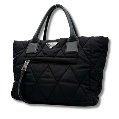 Nuevo Bolso de Mano Prada Tessuto Bombardero Nylon Cuero Negro Acolchado 22×35×16 NNBq75 Foto 1 de 4