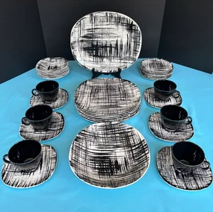 32 Pcs Vintage MCM Edwin Knowles Ebonette Dinnerware Svc for 6 + Serving Pcs - Picture 1 of 7