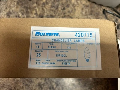 Bulbrite 15F10/CL 15W F10 Clear Cand. Base 130V (Box of 25) - Image 1 of 4