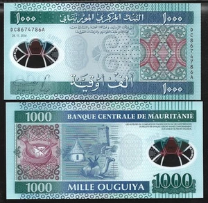 World Paper Money - Mauritania 1000 Ouguiya 2014 P19 Polymer Note @ Crisp UNC - Picture 1 of 1