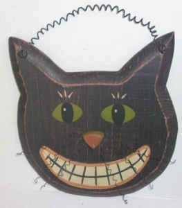 Wooden Happy Halloween Sign Prop Home Decor Black Cat Head 12" x 9" - Picture 1 of 4
