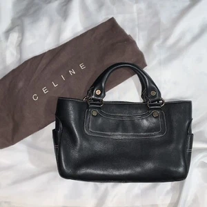 pre-loved auth CÉLINE black calfskin leather BOOGIE BAG w/contrast stitching - Picture 1 of 11