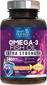 Fish Oil Omega 3 2400 mg with EPA DHA - Triple Strength Burpless Softgels - Picture 1 of 27