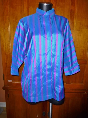 CAMISA BLUSA TOP L DE COLECCIÓN 100% TAILANDESA TEJIDA SEDA TAILANDESA A RAYAS ALA DE MURCIÉLAGO L Foto 1 de 4