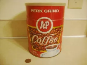 Lata de café vintage A&P 2 lb código de barras de lata llave viento ¡BENEFICIO molienda coleccionable! - Imagen 1 de 6