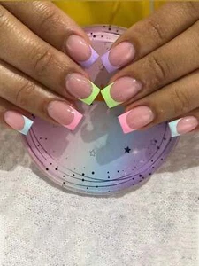 24pcs Long Square Multicolor French Fake Nail Kit Press On Nails False Nails - Picture 1 of 6