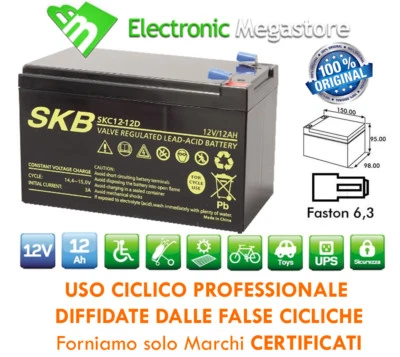 ALCAPOWER - JOIN - EXSTRACELL - SKB BATTERIA RICARICABILE CICLICA PIOMBO 12V 12Ah 12 Ah AGM BICI ELETTRICA MOTO