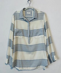 Lou Grey Top Womens XL Striped Popover Tunic Lightweight Ivory Blue Cotton Boho - Picture 1 of 5