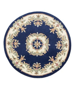 Alfombra redonda tradicional de lana azul india Aubusson 4' 120 cm de diámetro estilo chino - Imagen 1 de 1