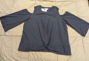 MICHAEL KORS Navy Cold Shoulder Blouse Womens 2XL Knot Front - Picture 1 of 15