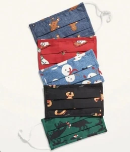 Christmas Kids Youth Face Mask Cotton Adjustable Dinosaur 5 Pack Washable - Picture 1 of 6