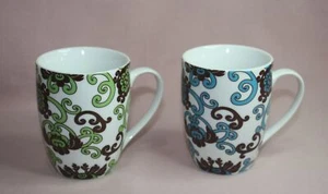 DECORATIVE COLLECTIBLE SECOND CUP COFFEE MUGS/CUPS 8 OZ 2-GREEN BROWN & BLUE - Bild 1 von 4