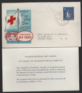 1963 Australia International RED CROSS With Insert FDC - Foto 1 di 1