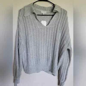 Wonderly Women's Gray V-neck Collared Knit Long Sleeve Sweater Size Medium NEW - Picture 1 of 6