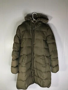 Ralph Lauren Womens Down Filled Puffer Coat Jacket Hood Fur Fleece Olive Green M - Picture 1 of 9