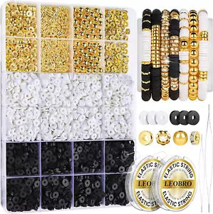 Clay Beads Bracelet Making Kit, 3524Pcs White & Black & Gold Beads for Bracelets - Picture 1 of 12