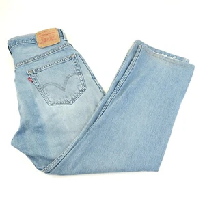 Levis 505 Jeans Mens 34x29 Measure 32x28 Straight Leg Blue Distressed Denim - Picture 1 of 12