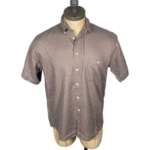 Camicia di 100% Lino Vintage Usata Marrone Manica Corta da Uomo Taglia M Button - Bild 1 von 6