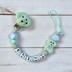 Catenella portaciuccio con nome silicone cane ragazzo verde menta blu personalizzata  - Foto 1 di 4