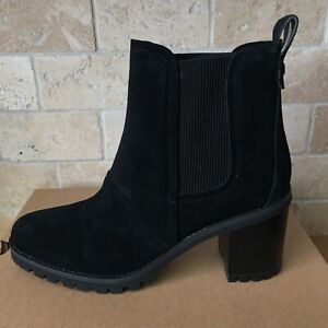 UGG Hazel Chunky Heel Ankle Black Waterproof Suede Boots Booties Size 10 Women